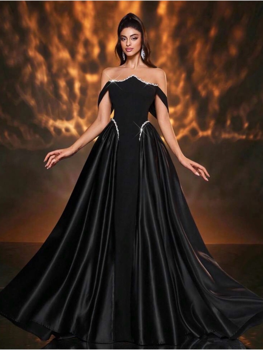 Black Off-Shoulder Evening Gown